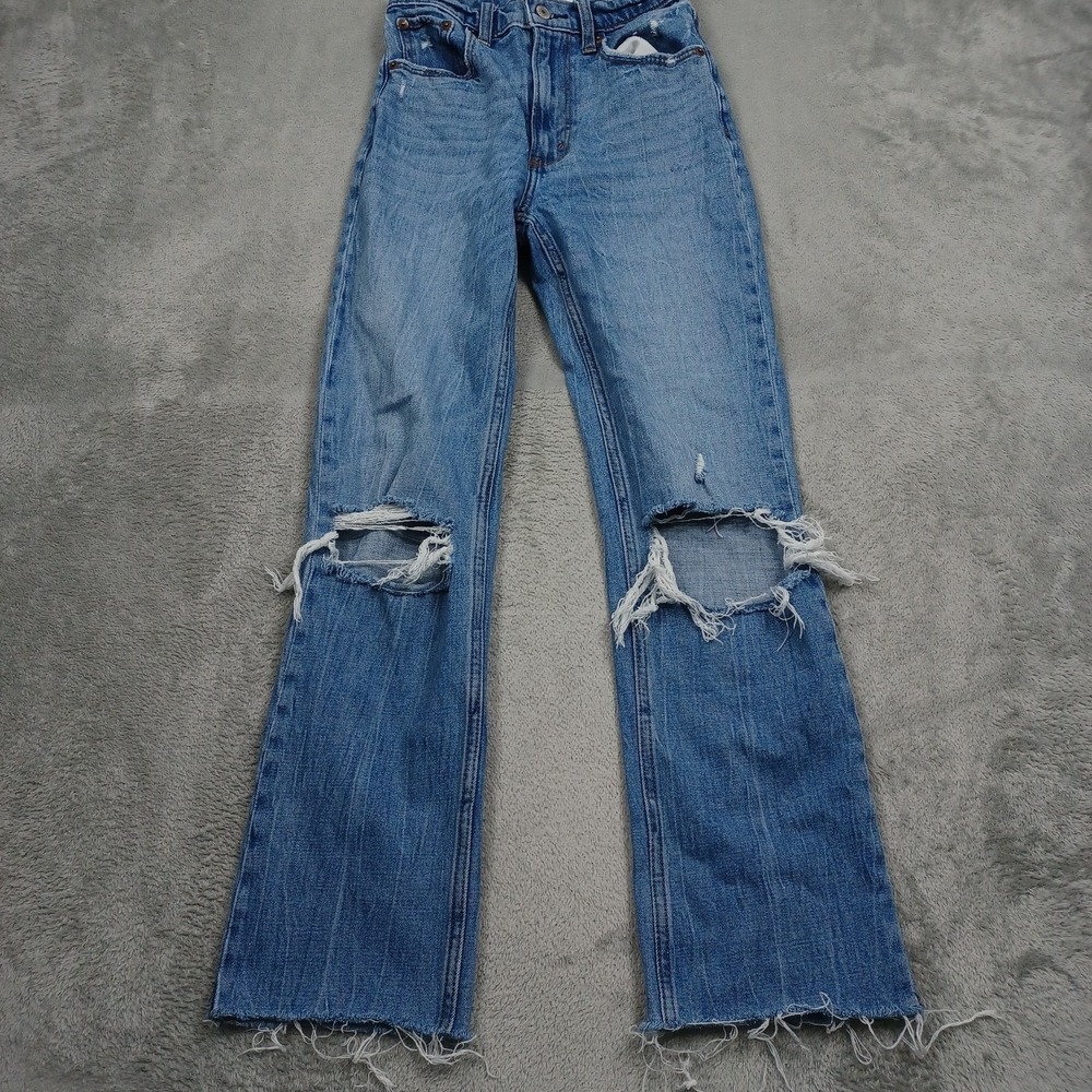 Abercrombie Fitch Jeans Womens 24 Blue Distressed Straight High Rise Casual